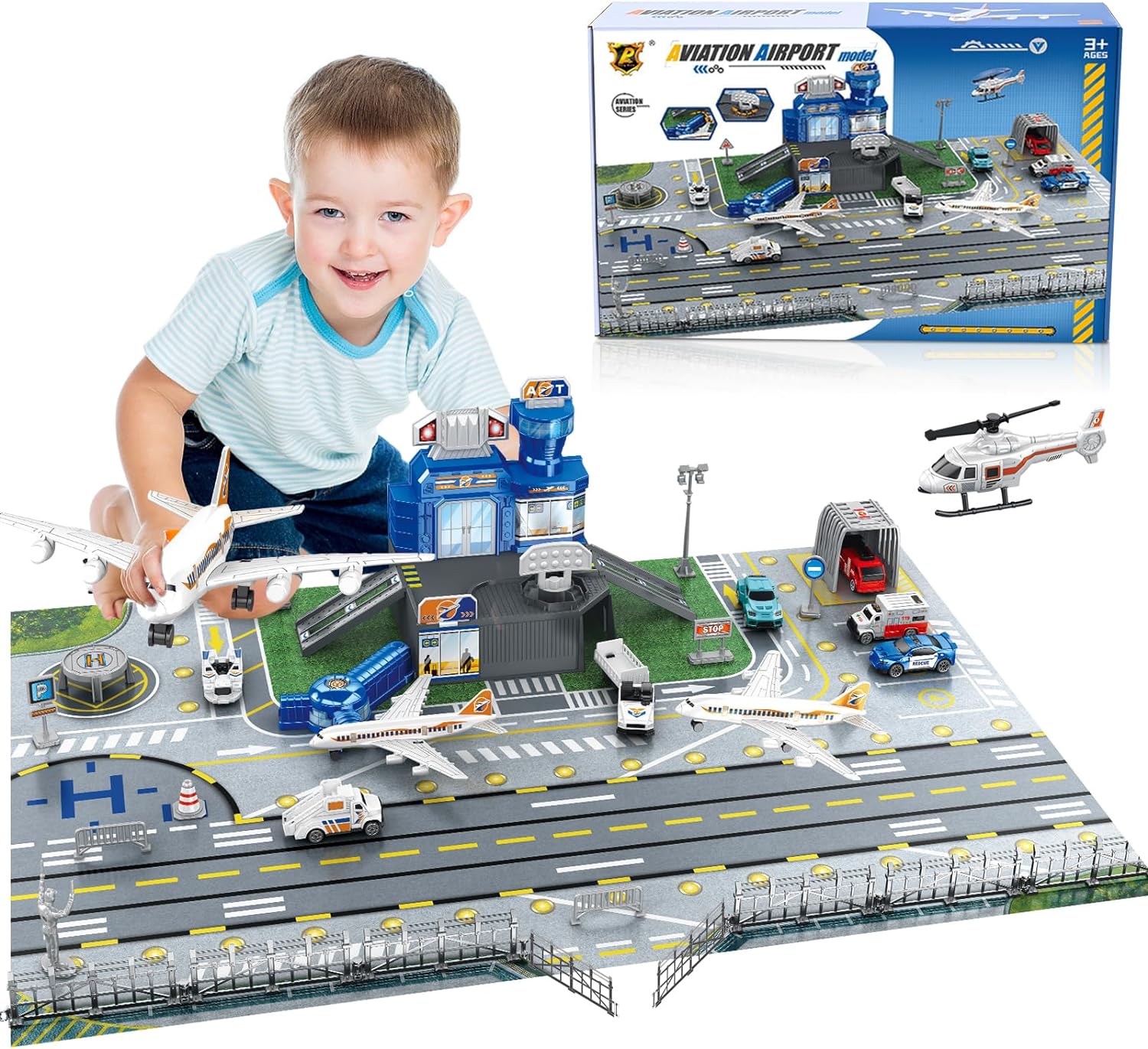 Kids Toys Helicopter - Speelset voor kinderen met luchthavenscène, inclusief